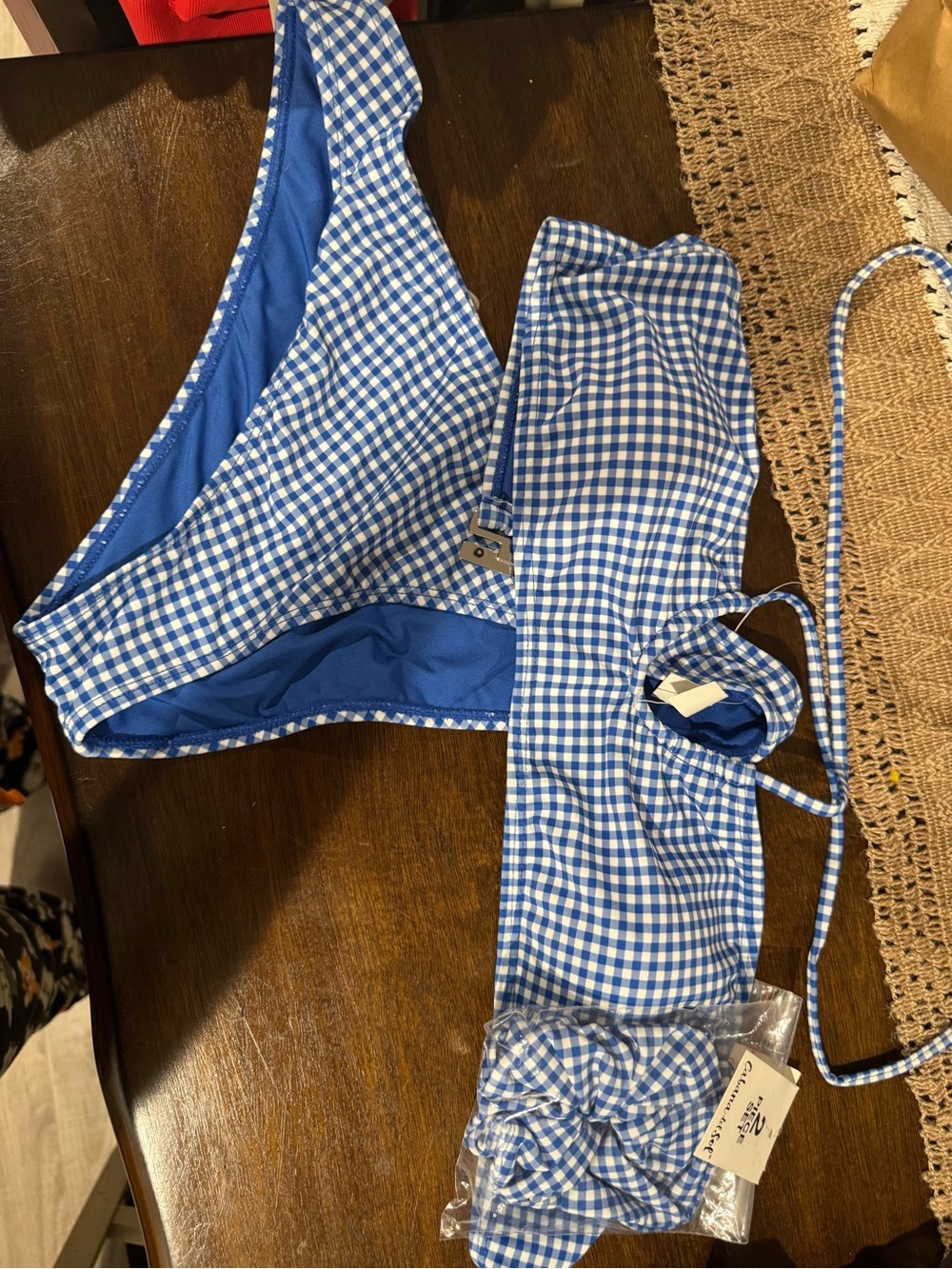 Cabana del sol Blue & White Gingham Bikini Top